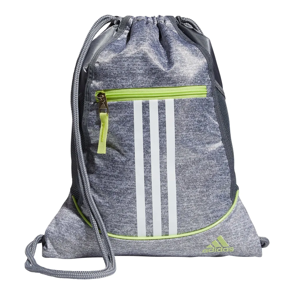 adidas Alliance Sackpack Discontinued, Jersey Grey/Pulse Lime Green/White, One Size