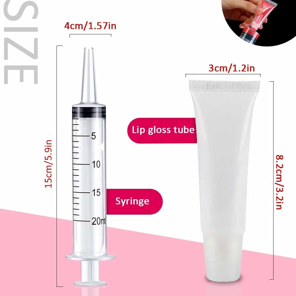 AMORIX 50PCS Lip Gloss Tubes 10ml Empty Lip Balm Containers Refillable Lipgloss Squeeze Tubes with 2 x 20ml Syringes 5pcs Organza Bags & Tag Labels Stickers for DIY Cosmetic