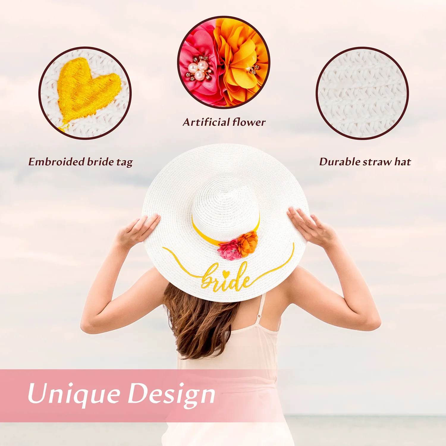 Bride Tote Bag Bride Beach Hat Set Bride Sun Hat | Bachelorette Beach Gift, Bridal Favor, Honeymoon, Wedding, Engagement