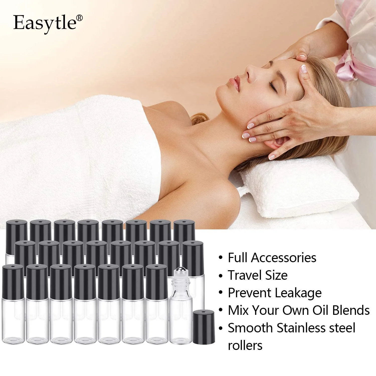 Easytle Essential Oil Roller Bottles 24 Pack 5ml Clear Glass Roller Bottles for Oils (96 Pieces Labels, 2 Opener, 4 Funnels, 4 Dropper) Roll on Bottles with Stainless Steel Roller Balls and Caps