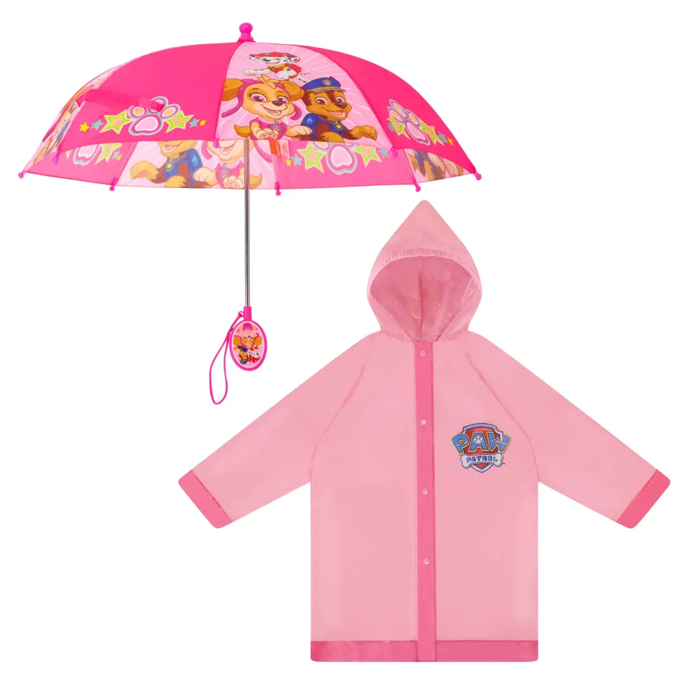 Nickelodeon Umbrella and Poncho Raincoat Set, Paw Patrol Girls Rain Wear for Toddler 2-3 Or Kids 4-7