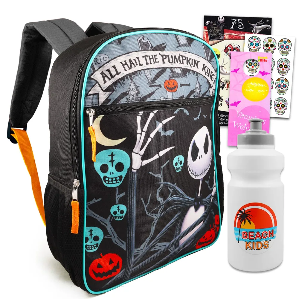 Nightmare Before Christmas School Supplies - 5 Pc Bundle Nightmare Before Christmas Backpack for Boys Girls with Temporary Tattoos, More