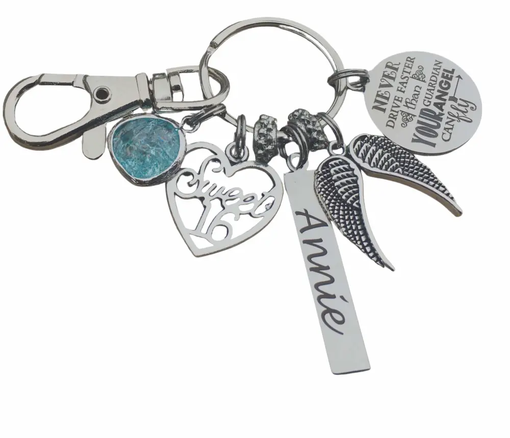 Sweet 16 key chain, Never drive faster than guardian angel can fly, You are my sunshine, birthday gift, 16th birthday gift for HER, personalized gift, daughter gift, granddaughter gift