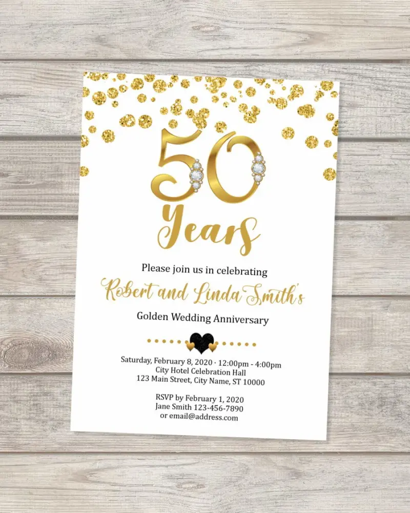 50th Wedding Anniversary Invitation, Black And Gold 50th Anniversary Invitation, Golden Anniversary Invite, 50th Golden Wedding Anniversary Invitations, Digital Glitter Effect