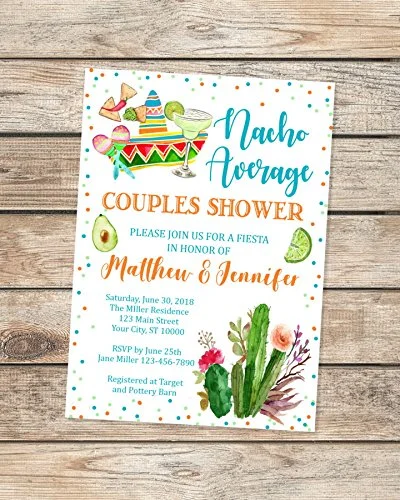 Nacho Average Couples Shower Invitations, Fiesta Co-Ed Shower Invitations, Mexican Theme Wedding Shower Invitations, Mexican Hat, Margarita Fiesta Shower Invites