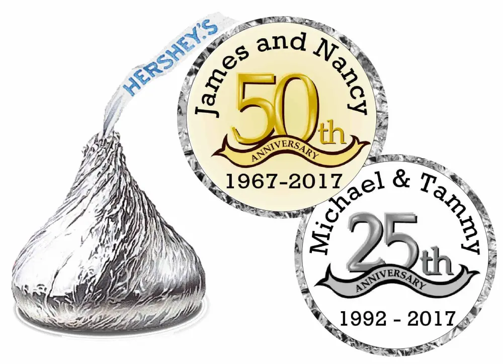 25TH 50TH ANNIVERSARY PARTY FAVORS PERSONALIZED CANDY CHOCOLATE KISSES KISS LABELS