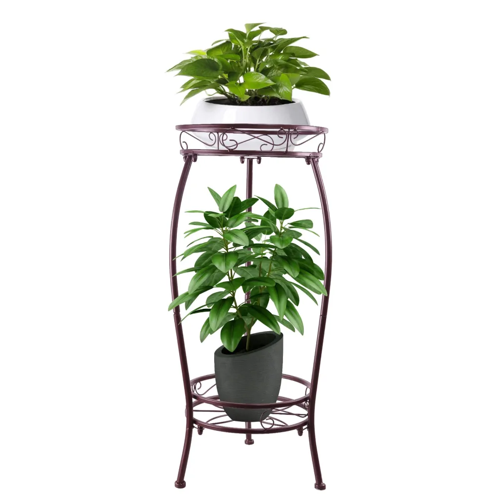 Metal Plant Stand,Indoor Outdoor 2 Tiers Tall Plant Stands,27.1'' Iron Corner Flower Pot Holder, Plant Rack,Display Shelf Racks for Home Garden Office -Brown