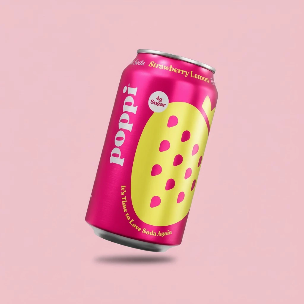Poppi Strawberry Lemonade Prebiotic Soda, (12 Fl Oz Can)