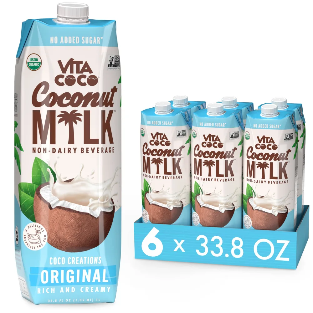 Vita Coco Original Organic Coconut Milk, Plant Based, Dairy Free Milk Alternative - Gluten Free, Soy Free, and Unsweetened, No Added Sugar - Perfect Add to Cereal, Smoothies, Desserts - 33.8 Ounce (Pack of 6)