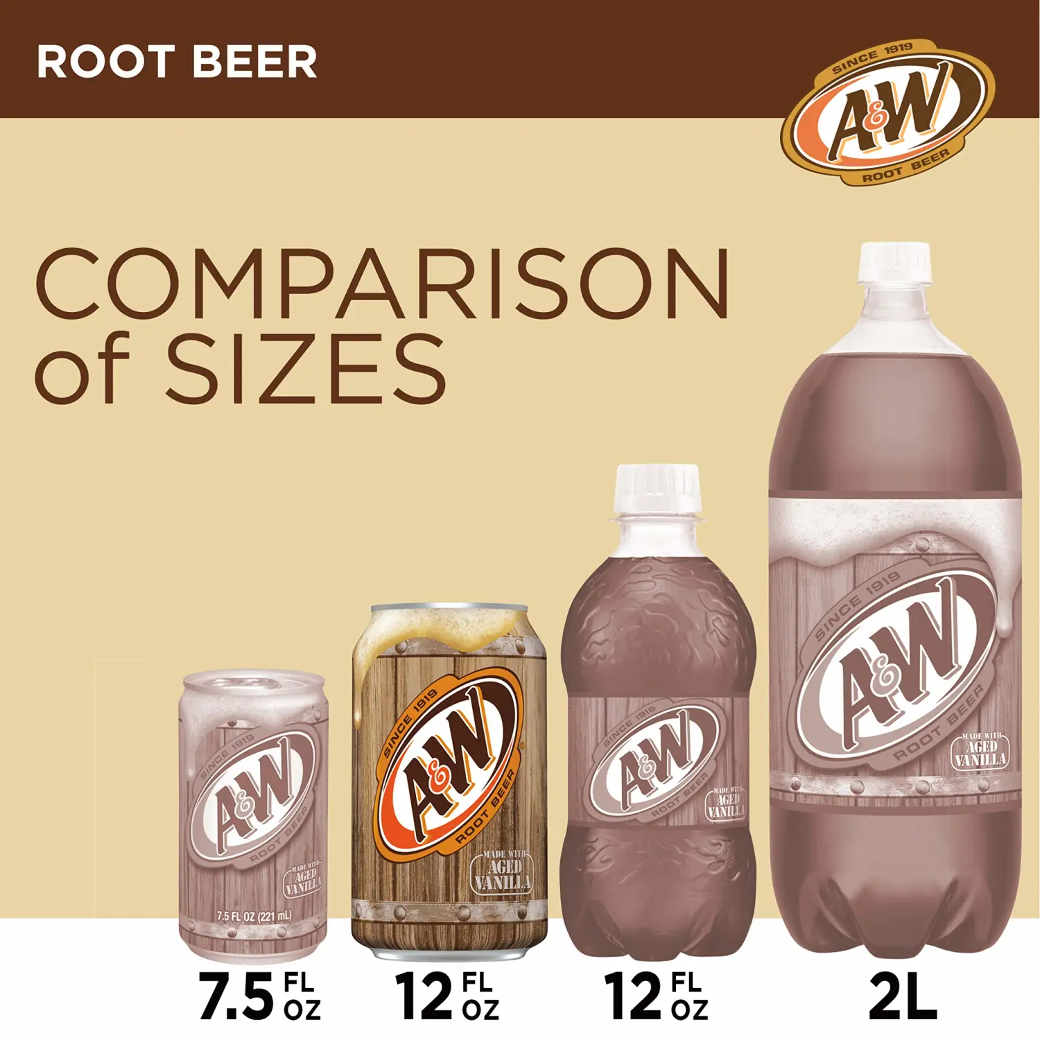 A&W Root Beer Soda, 12 fl oz cans, 24 pack