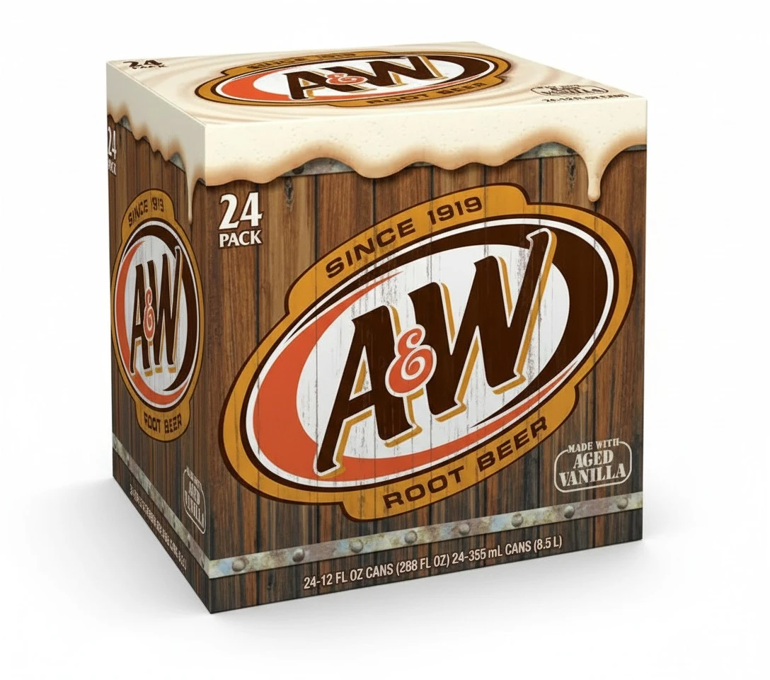 A&W Root Beer Soda, 12 fl oz cans, 24 pack