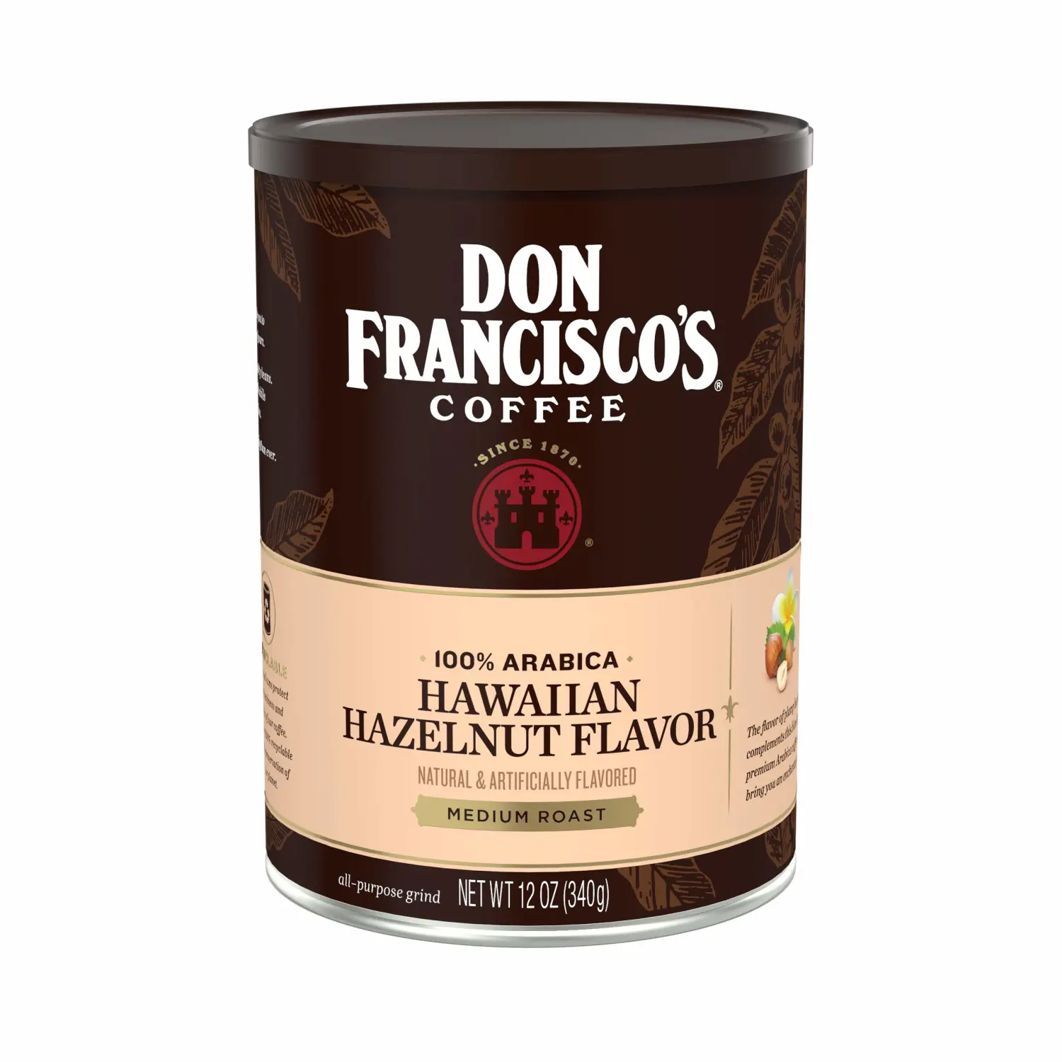 Don Francisco's Hawaiian Hazelnut Ground Flavored Coffee: Rich, Aromatic 100% Arabica Beans - (12 oz Recyclable Cans)