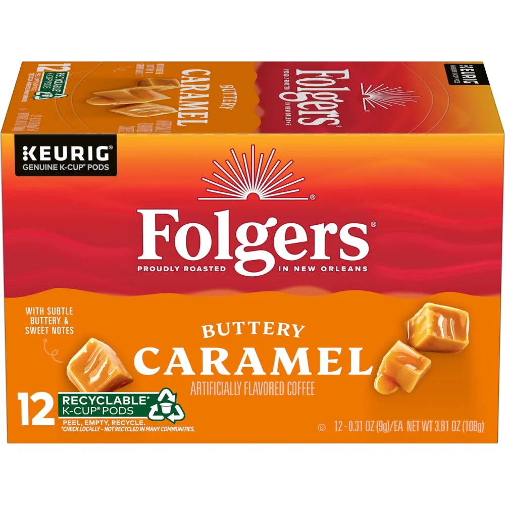 Folgers Buttery Caramel Flavored Coffee, 12 Keurig K-Cup Pods