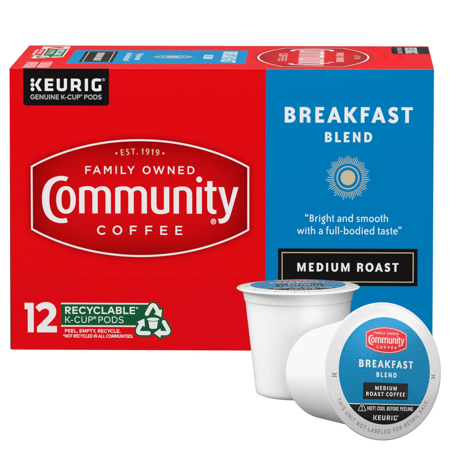 Community Coffee Breakfast Blend 12 Count Coffee Pods, Medium Roast, Compatible with Keurig 2.0 K-Cup Brewers, 12 Count (Pack of 1)