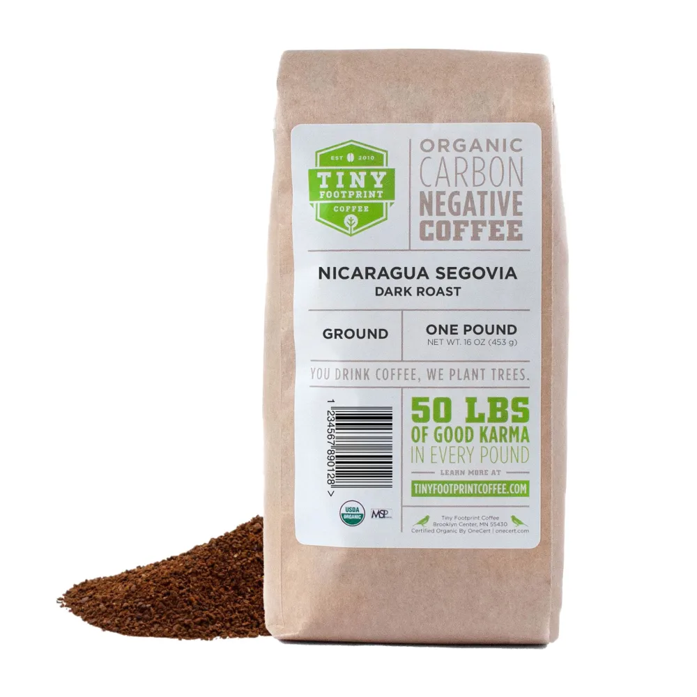 Tiny Footprint Coffee - Nicaragua Segovia, Dark Roast, USDA Organic Coffee - Shade Grown, Fair Trade Certified & Carbon Negative - Ground Coffee, 16 Oz