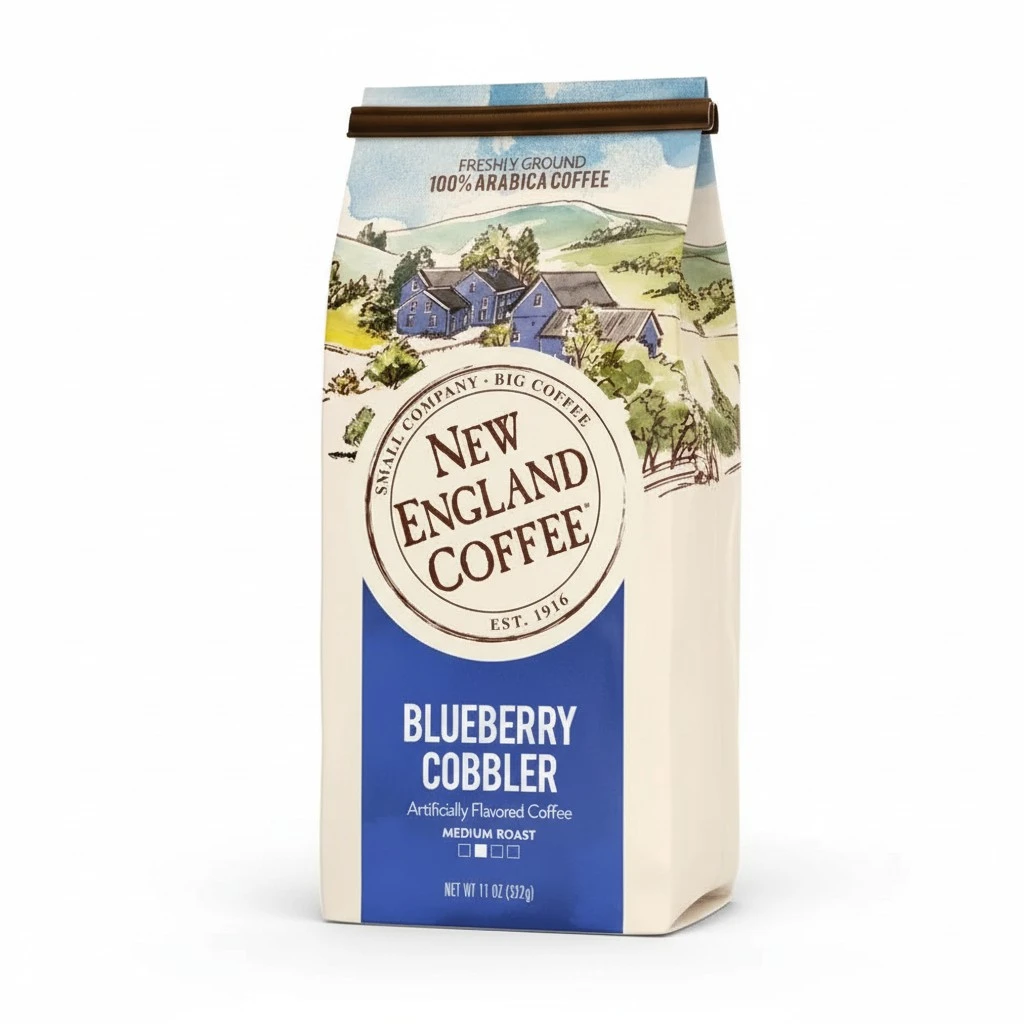 New England Coffee Blueberry Cobbler Medium Roast Ground Coffee, 11oz Bag (Pack of 3)