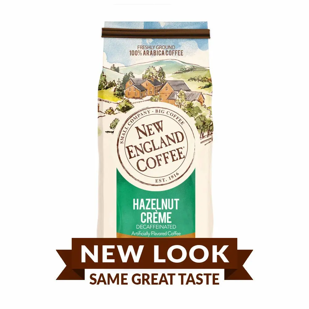 New England Coffee Hazelnut Crème Decaffeinated Medium Roast Ground Coffee, 10oz Bag (Pack of 3)
