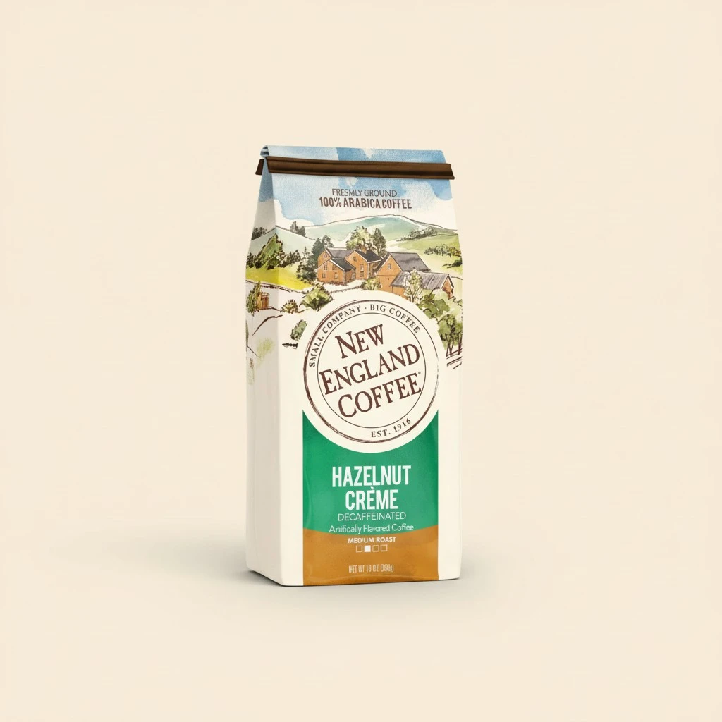 New England Coffee Hazelnut Crème Decaffeinated Medium Roast Ground Coffee, 10oz Bag (Pack of 3)