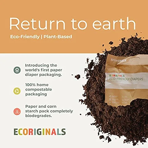 Ecoriginals Eco Disposable Diapers | Infant Baby Size 2, 8-15lbs | 6 Pack, 156 Count | Plant-Based, Non-Toxic