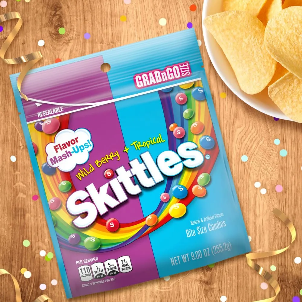 SKITTLES Mash-Ups Wild Berry and Tropical Candy, 9-Ounce Bag