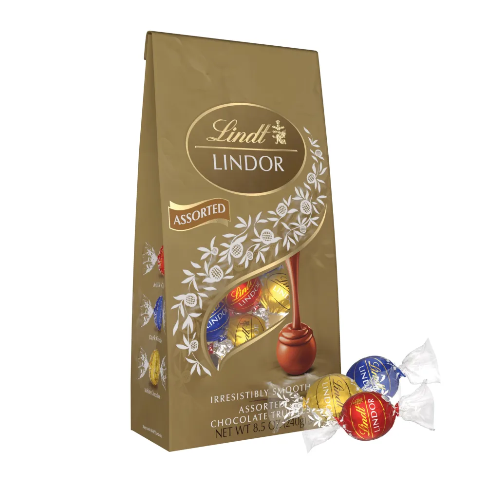 Lindt LINDOR Assorted Chocolate Candy Truffles, Chocolate with Smooth, Melting Truffle Center, 8.5 oz. Bag