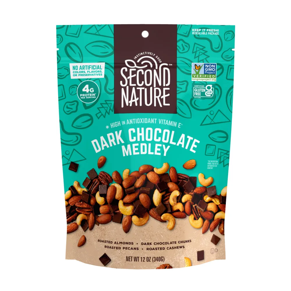 Second Nature Dark Chocolate Medley Trail Mix, 12 oz. Resealable Pouch (Pack of 1) – Certified Gluten-Free Snack – Dark Chocolate and Nut Trail Mix Ideal for Quick Travel Snacks