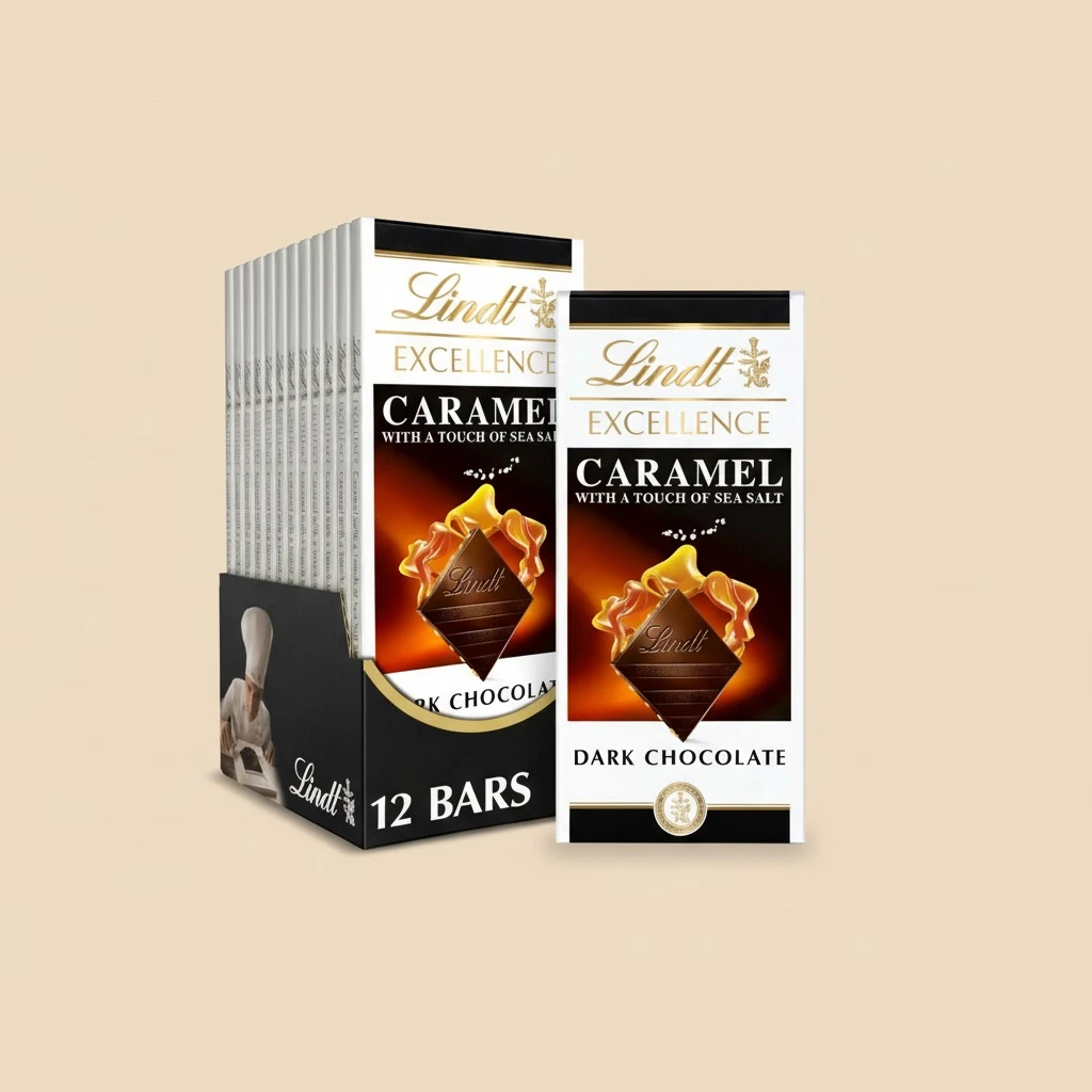 Lindt EXCELLENCE Caramel Sea Salt Dark Chocolate Bar, Dark Chocolate Candy with Pieces of Caramel and Sea Salt Crystals, 3.5 oz. (12 Pack)