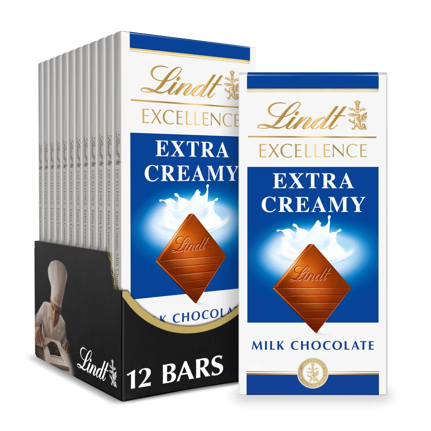 Lindt EXCELLENCE Extra Creamy Milk Chocolate Bar, Milk Chocolate Candy, 3.5 oz. (12 Pack)