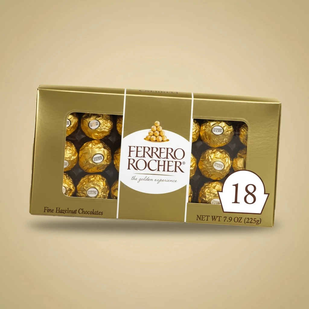 Ferrero Rocher, Premium Gourmet Milk Chocolate Hazelnut, Individually Wrapped Candy for Gifting, 7.9 oz, 18 Count