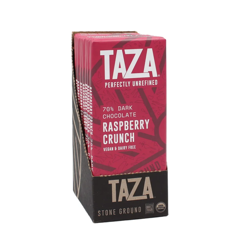 Taza Chocolate Organic Amaze Bar 70% Stone Ground, Raspberry Crunch, 2.5 Ounce (10 Count), Vegan