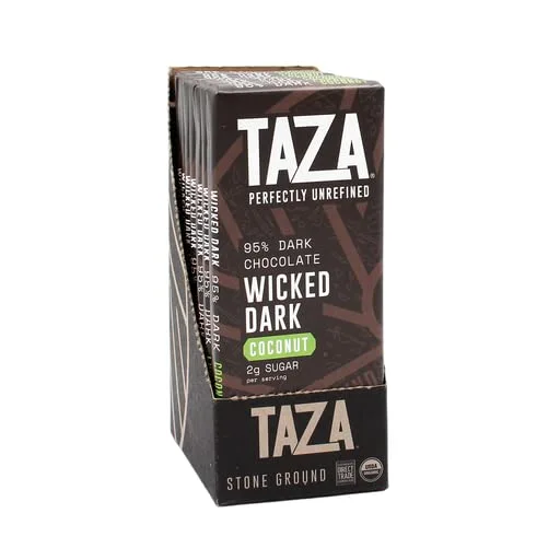 Taza Chocolate Organic Amaze Bar 95% Stone Ground, Wicked Dark with Toasted Coconut, 2.5 Ounce (10 count)