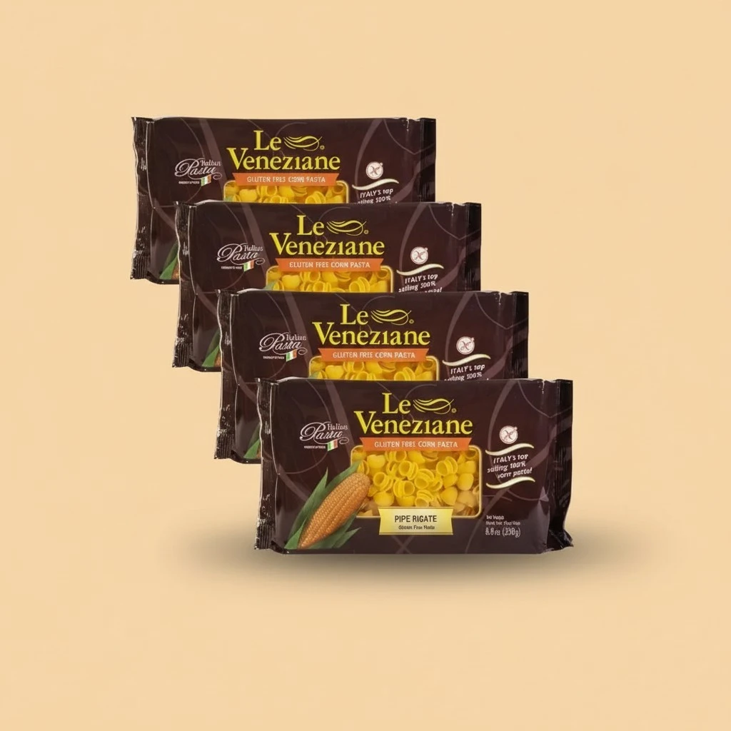 Le Veneziane - Italian Pipe Rigate Pasta [Gluten-Free], (4)- 8.8 oz. Pkgs