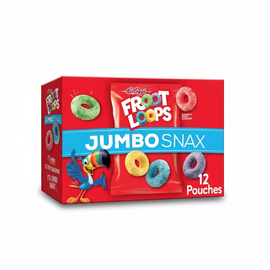 Kellogg's Froot Loops Jumbo Snax Cereal Snacks, Kids Snacks, Fruit Flavored, Original, 5.4oz Box (12 Pouches)