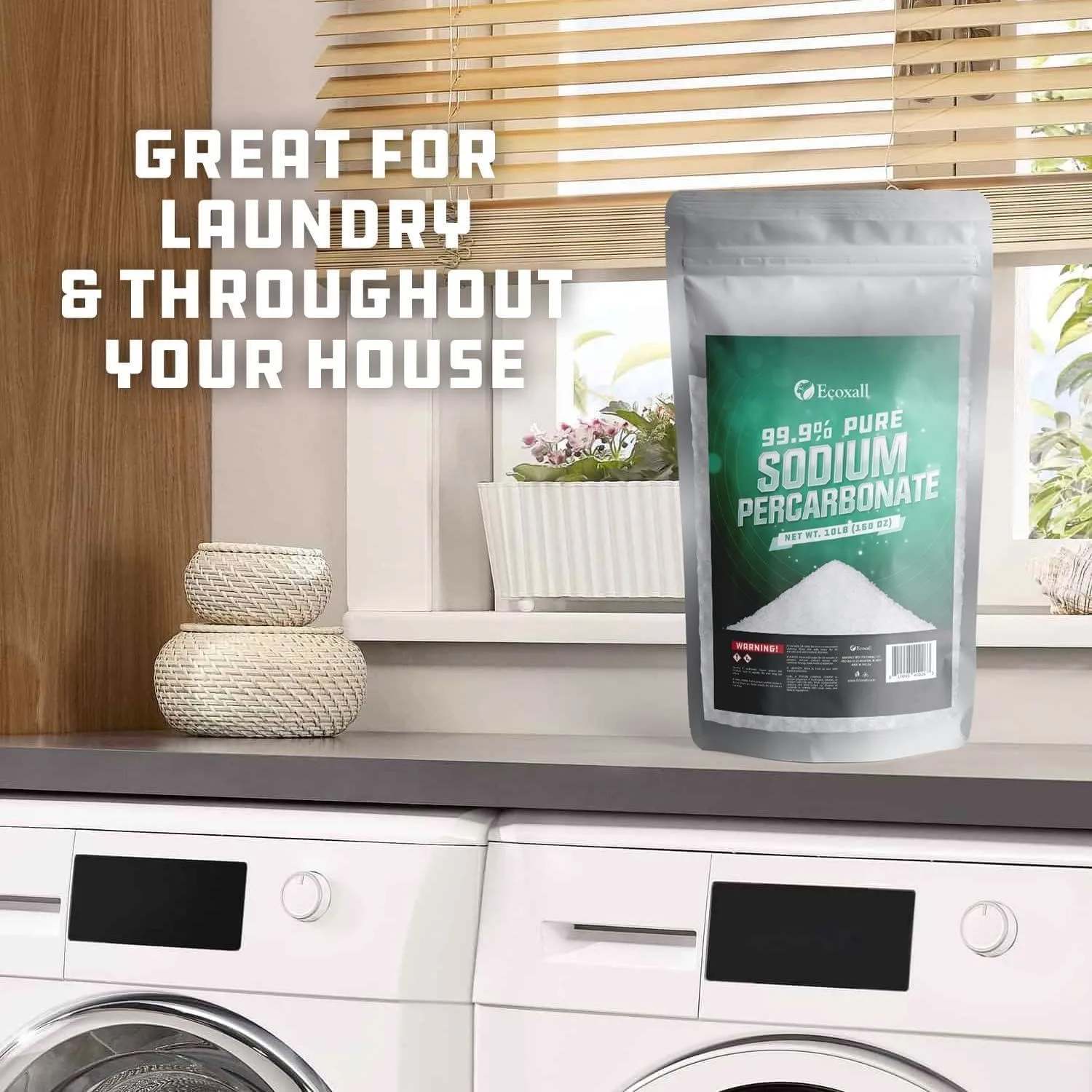 Premium Sodium Percarbonate - 2 Pound - 99.9% Oxygen Bleach Powder - Multipurpose Cleaner - For Laundry Stain Removal, Dishwasher, Deodorizer - Powder Stain Remover - Industrial Grade Strength