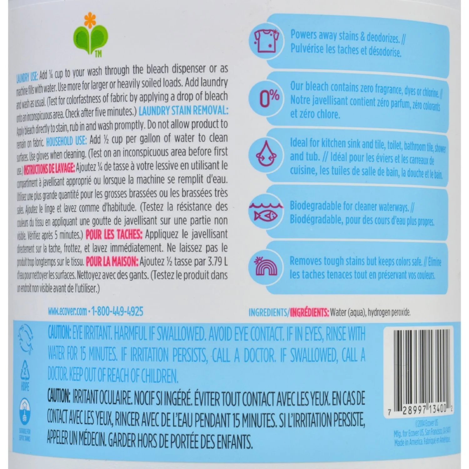 Ecover Zero Liquid Non-Chlorine Bleach, 64 Fluid Ounces (Pack of 2)