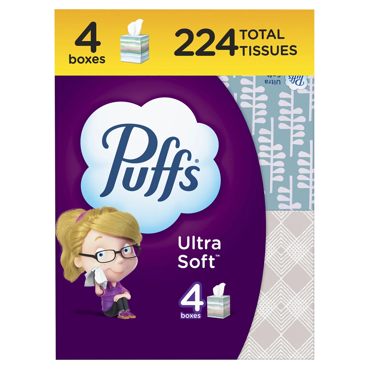 Puffs Ultra Soft Facial Tissues, 4 Cubes, 56 Tissues Per Cube