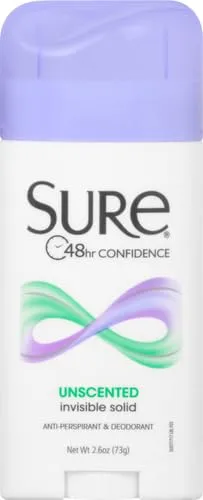 Sure Deodorant Invisible Solid, Unscented - 2.6 oz