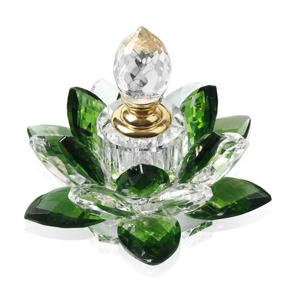 YWHL Green Crystal Perfume Bottles Empty Lotus Flower Figurines Gifts for Women