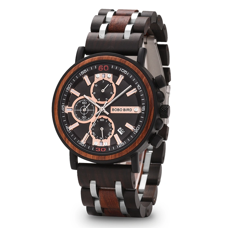 bobo bird Cool day calendar chronograph wooden watch