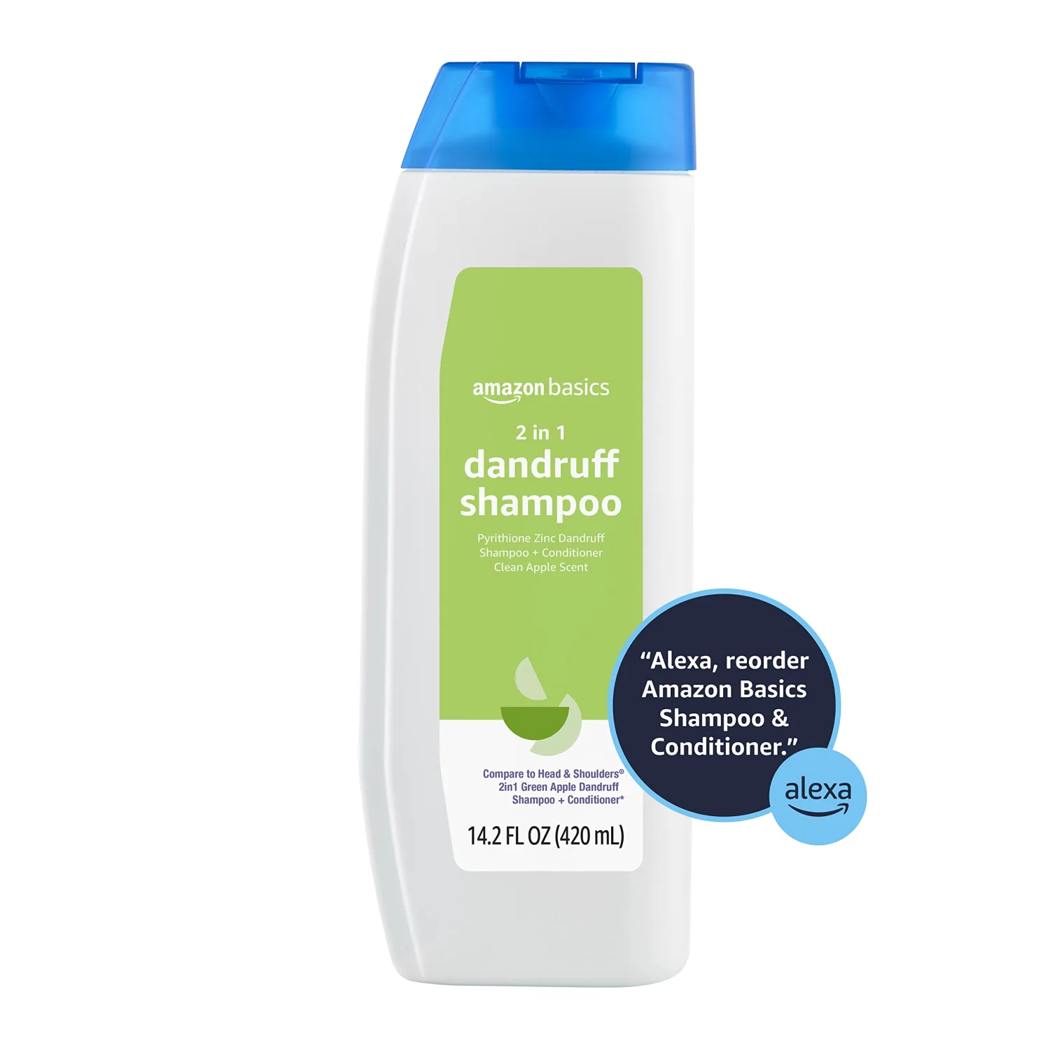Amazon Basics 2-in-1 Dandruff Shampoo & Conditioner, Green Apple Scent, 14.2 Fluid Ounces, 1-Pack (Previously Solimo)