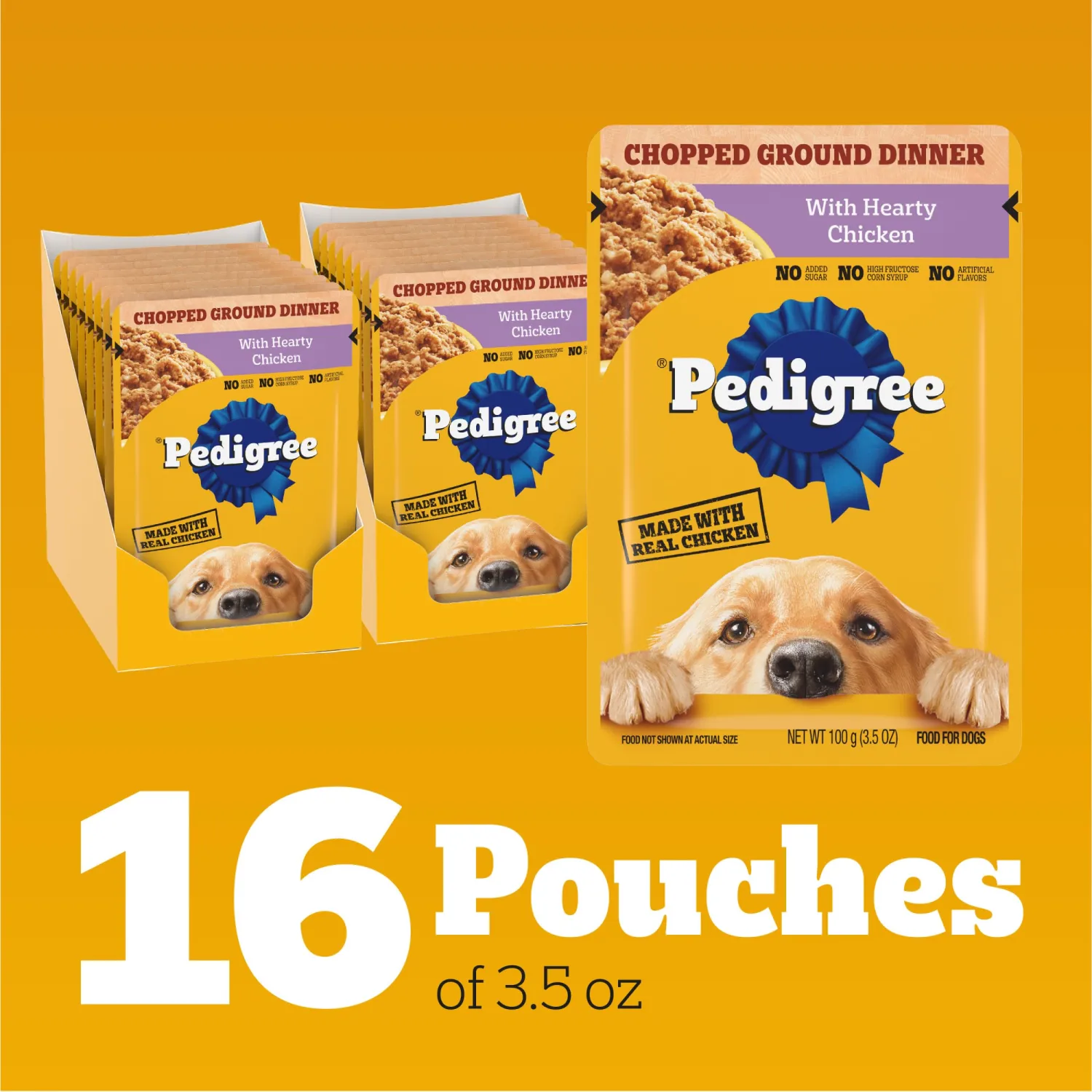 PEDIGREE CHOPPED GROUND DINNER Adult Soft Wet Dog Food With Hearty Chicken, 3.5 oz Pouches, 16 Pack