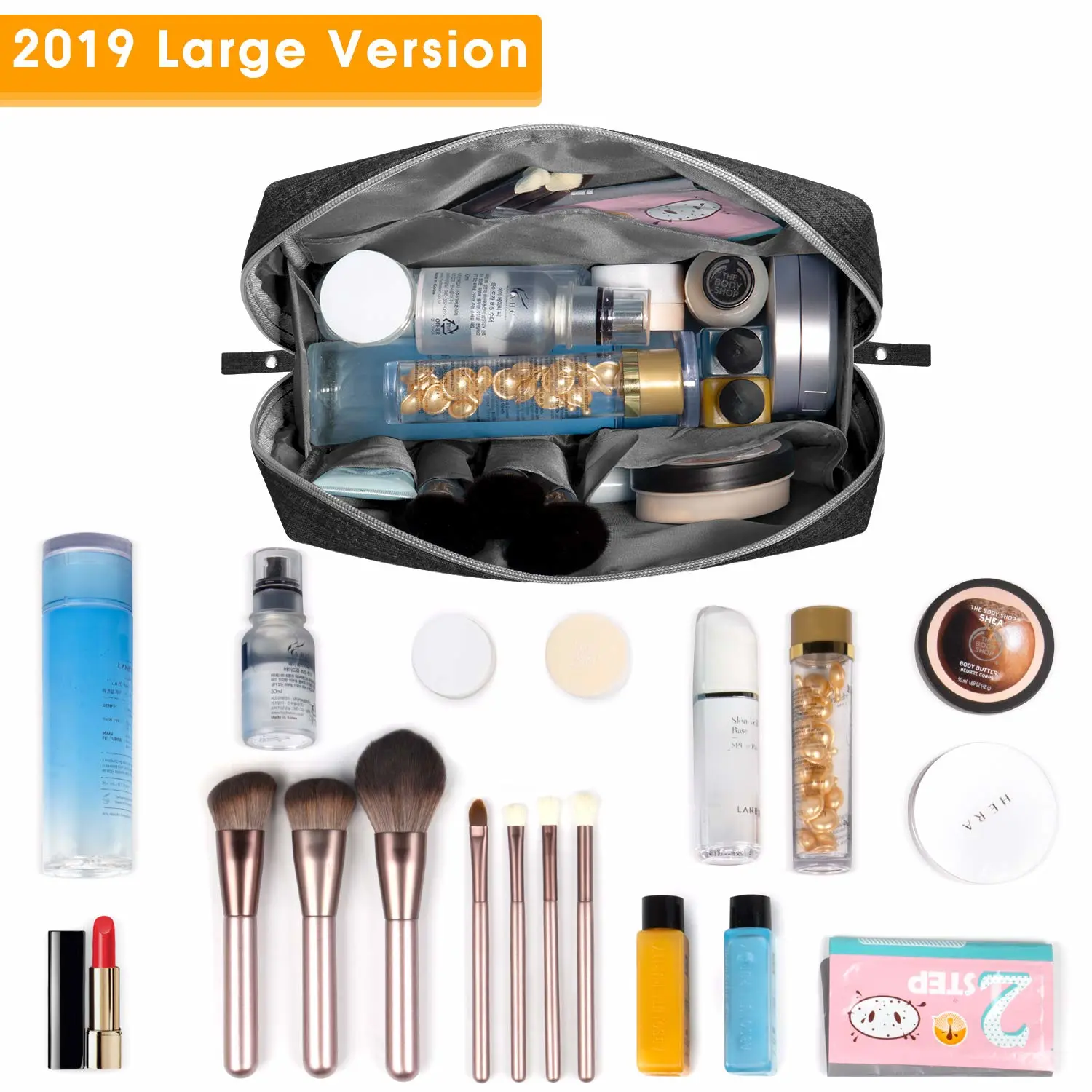 Large Makeup Bag Zipper Pouch Travel Cosmetic Organizer for Women (Large, Black)