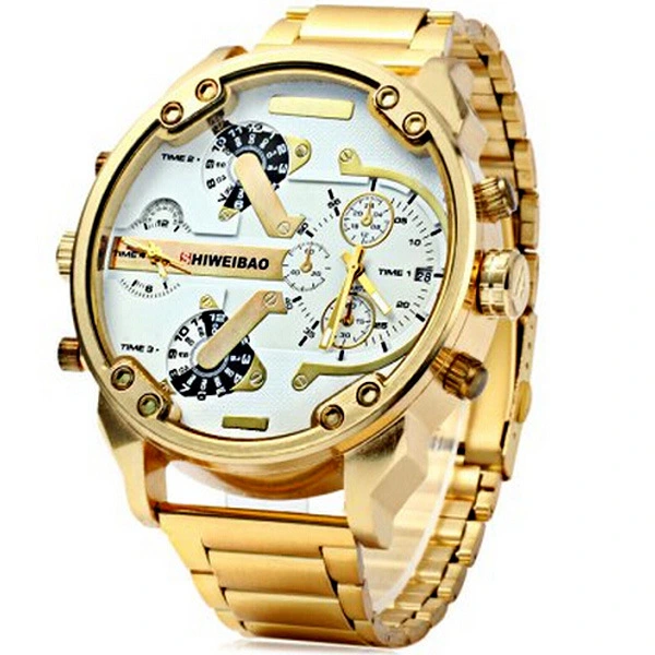 Gold steel strap quartz watch