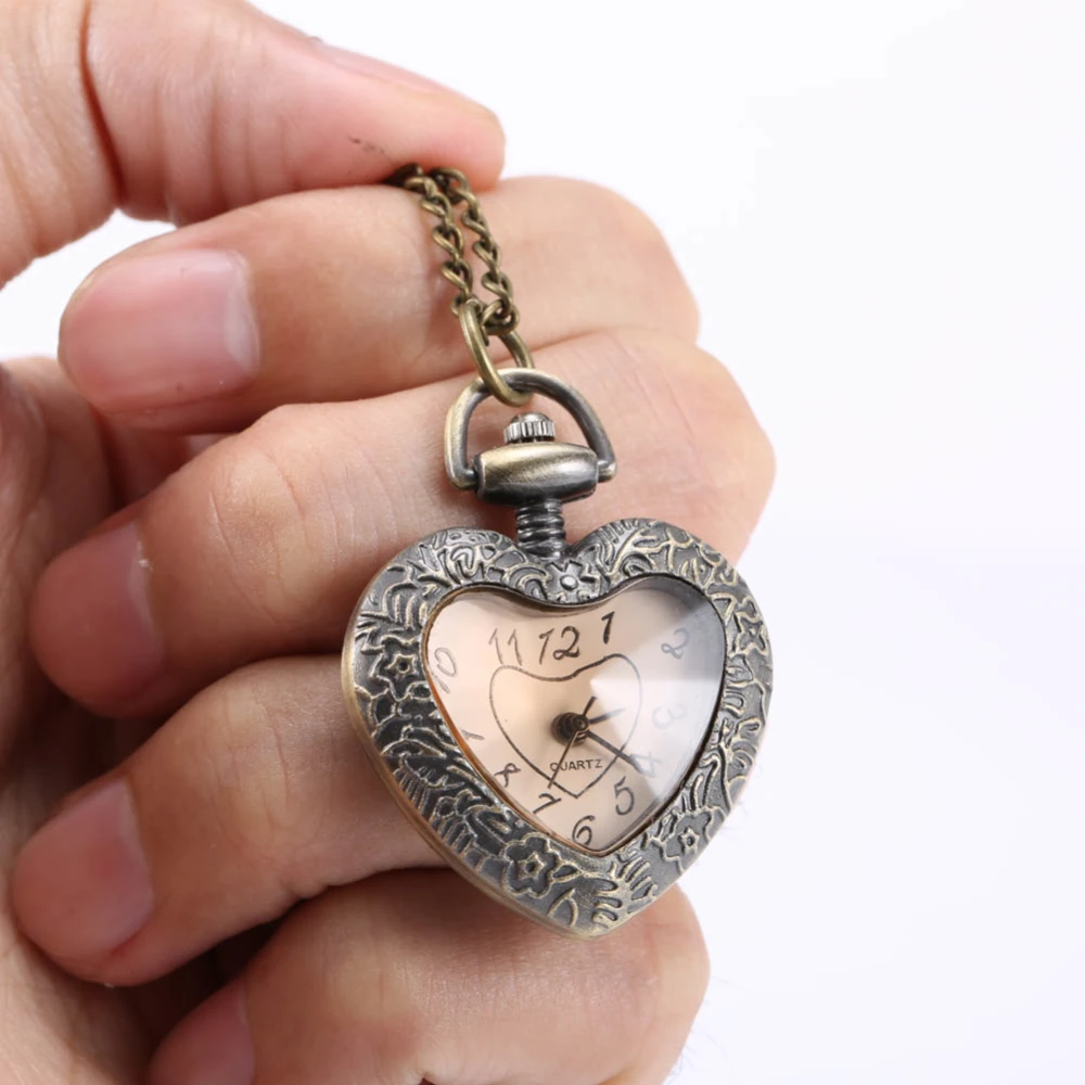 Brown cut peach heart pocket watch