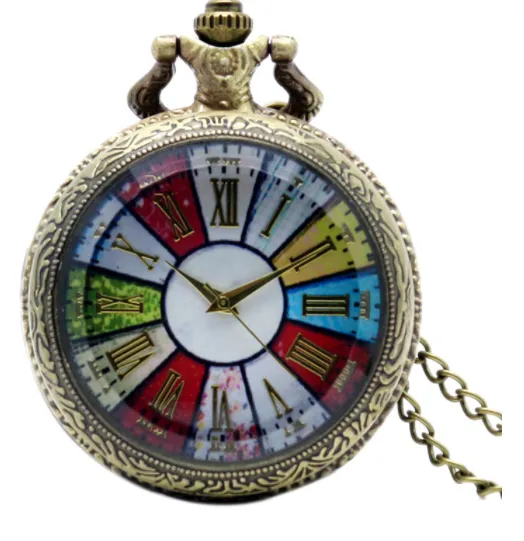 Transparent glass face colorful Roman face Pocket Watch