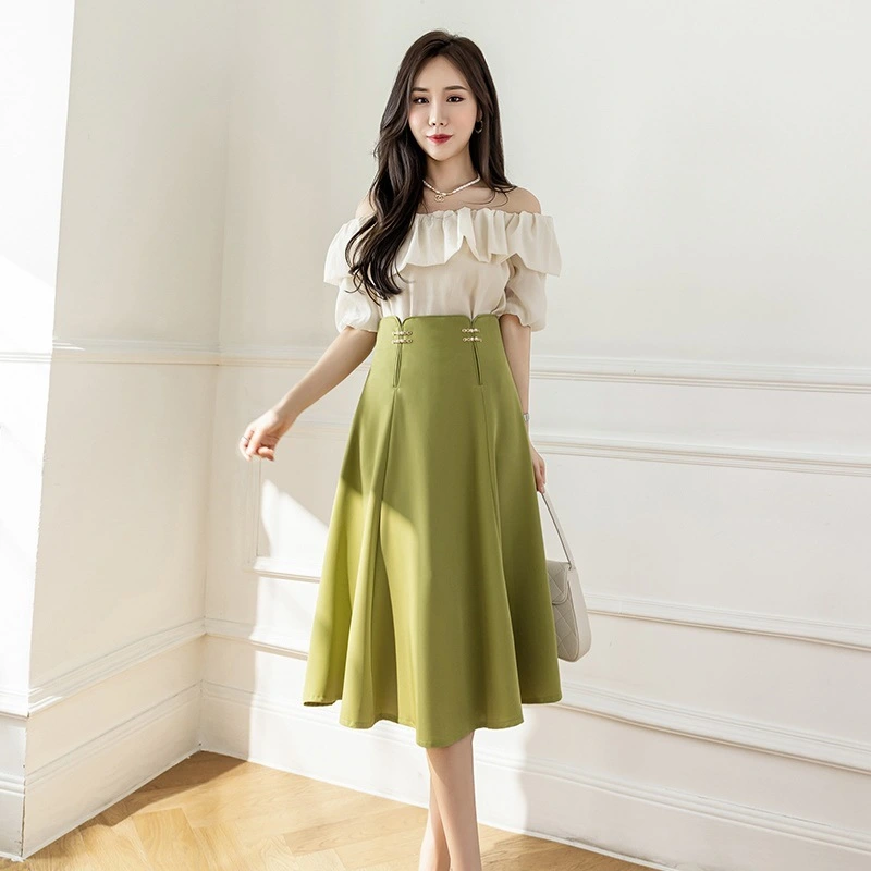 Women's Mid Length High Waist Slim Fit Dress