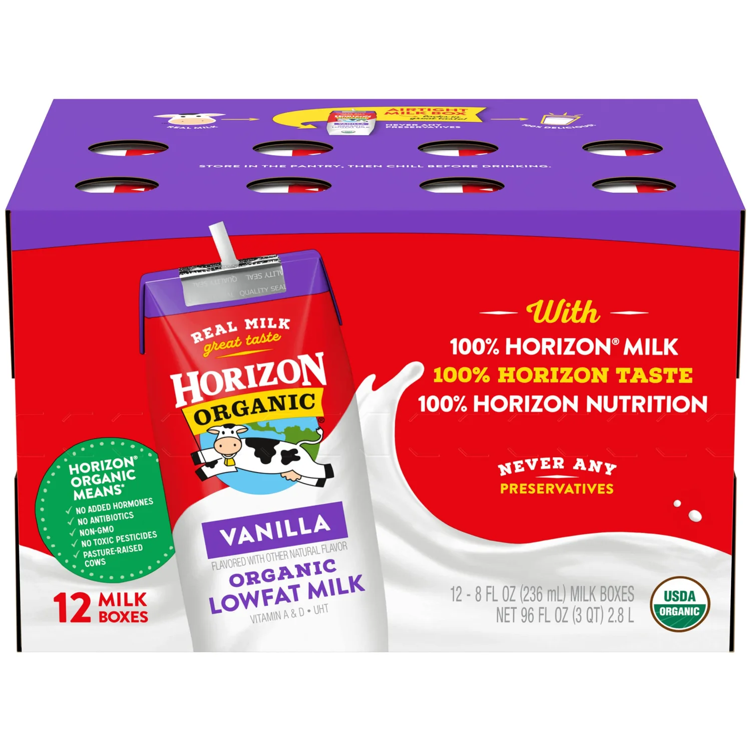 Horizon Organic Shelf-Stable 1% Low Fat milk Boxes, Vanilla, 8 oz., 12 Pack