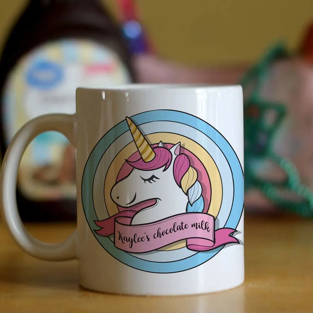 Kid's Unicorn Personalized Chocolate Milk Mug - Plastic or Ceramic