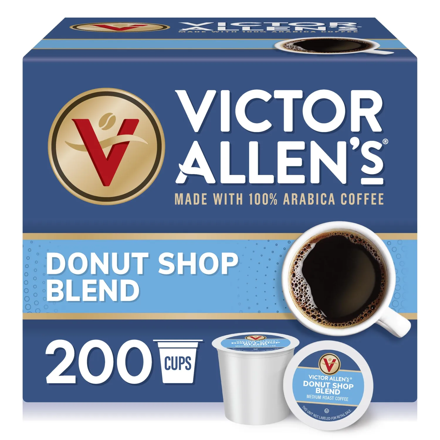 Victor Allen's Coffee Donut Shop Blend, Medium Roast, 200 Count, Single Serve Coffee Pods for Keurig K-Cup Brewers