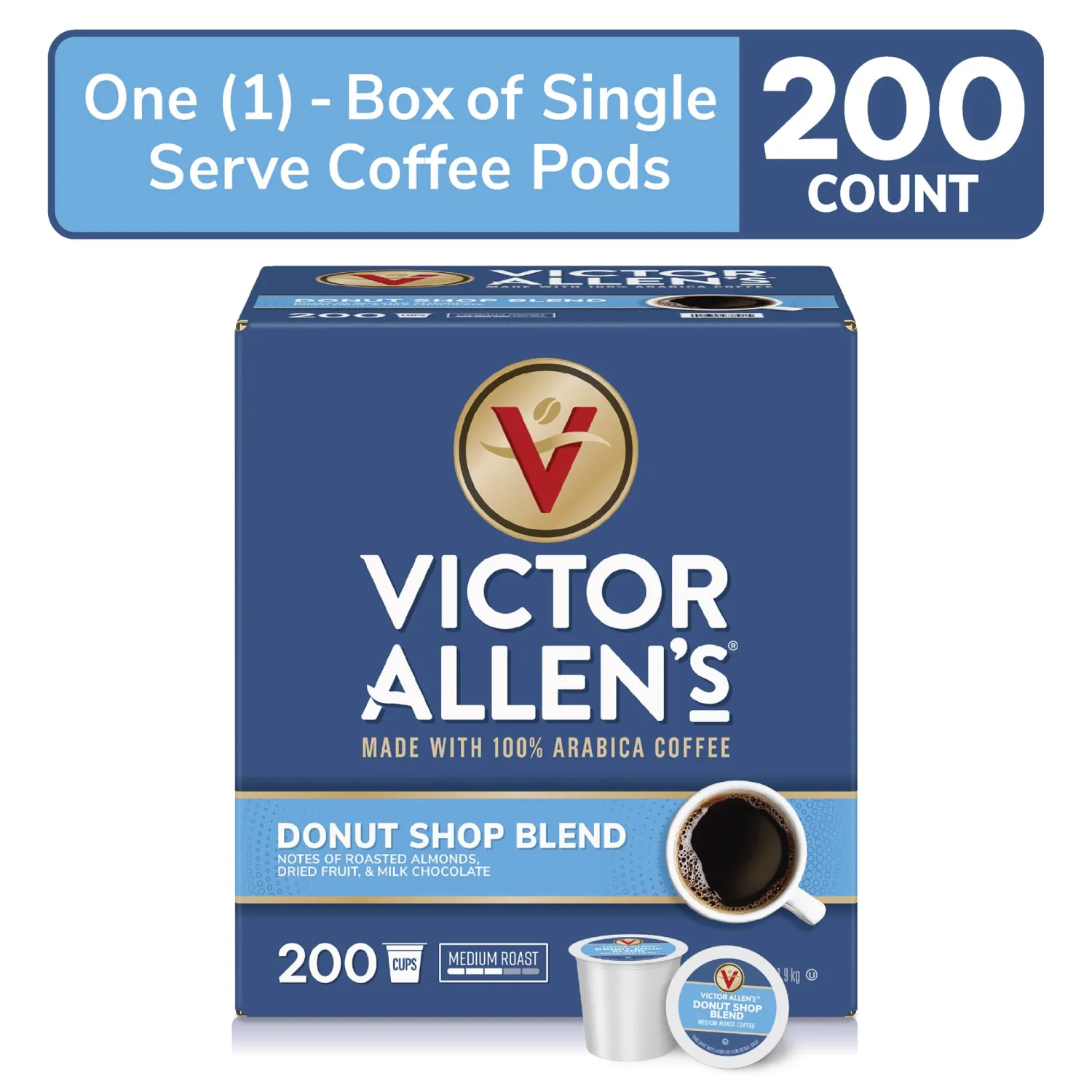 Victor Allen's Coffee Donut Shop Blend, Medium Roast, 200 Count, Single Serve Coffee Pods for Keurig K-Cup Brewers